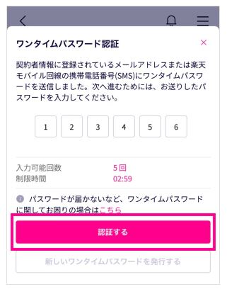 ワンタイムパスワードを入力する